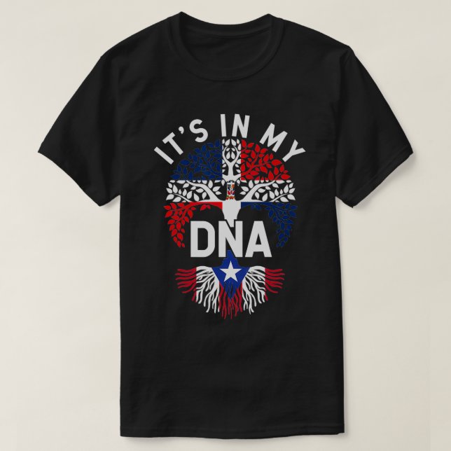 Dominican och Puerto rican DNA Mied Flagga Gift He T Shirt (Design framsida)