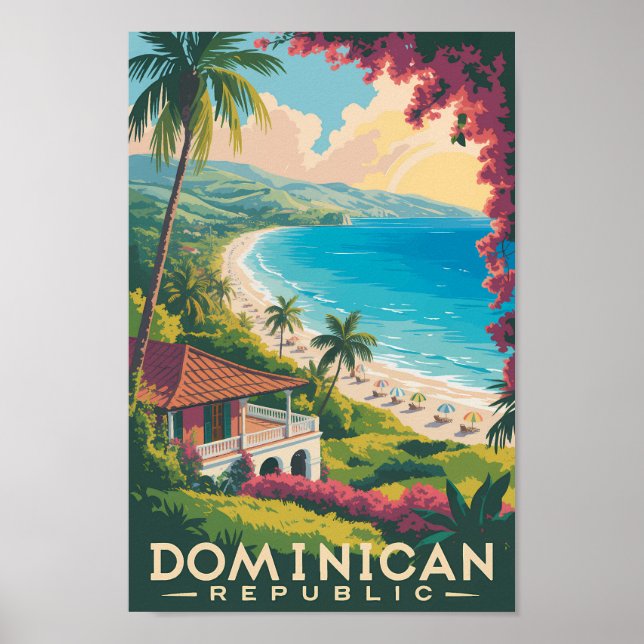 Dominican Republic Beach Illustration Travel Art Poster (Framsidan)