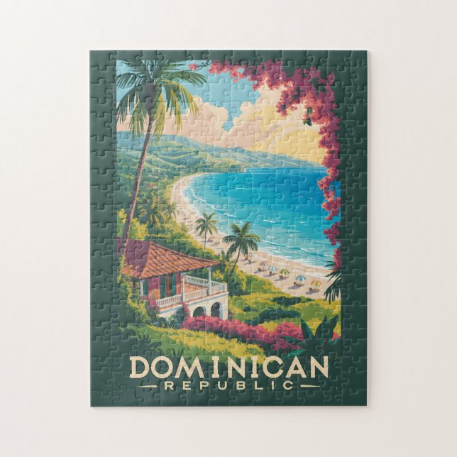 Dominican Republic Beach Illustration Travel Art Pussel (Vertikal)