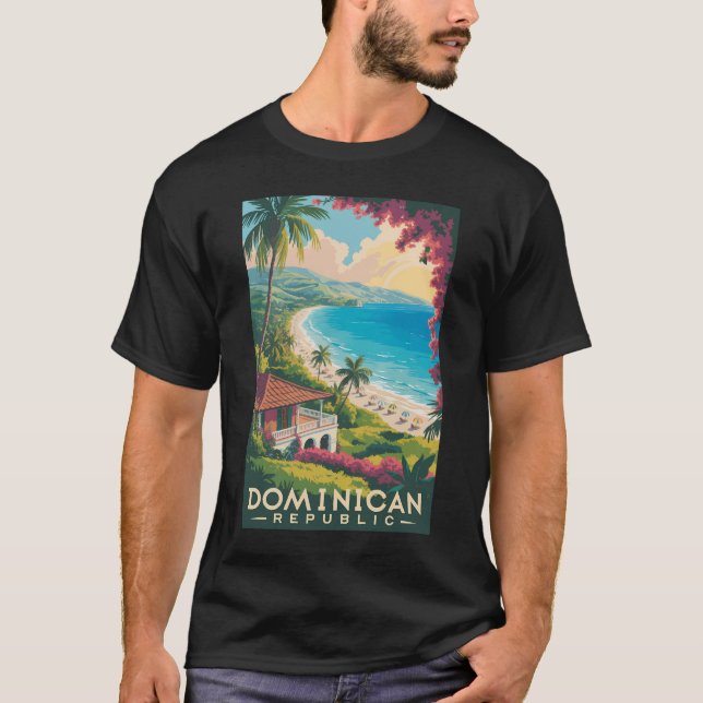 Dominican Republic Beach Illustration Travel Art T Shirt (Framsida)
