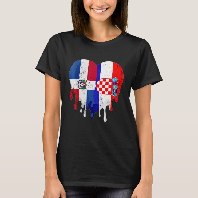 Dominican Republic Croatia Flag Heart Citizen Patr T Shirt (Framsida)