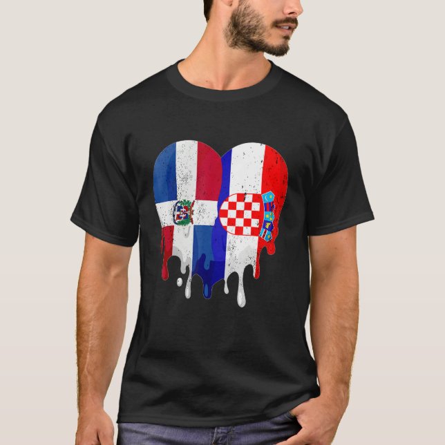 Dominican Republic Croatia Flag Heart Citizen Patr T Shirt (Framsida)