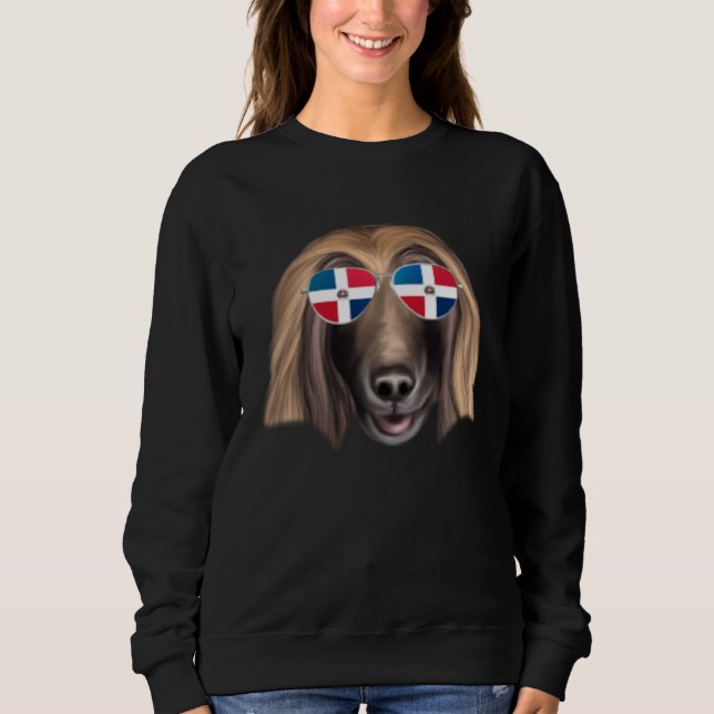Dominican Republic Flag Afghan Hound Dog Pocket T Shirt (Framsida)