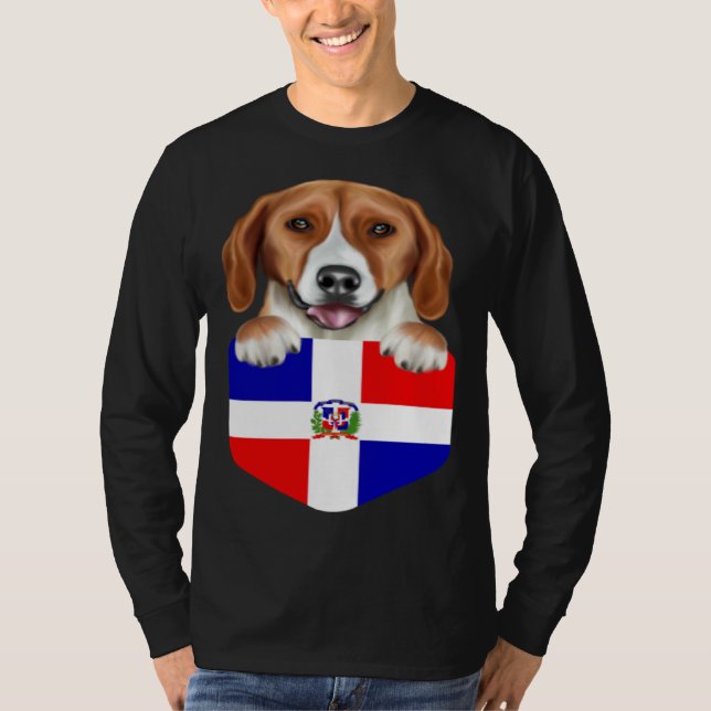 Dominican Republic Flag American Foxhound Dog In P T Shirt (Framsida)