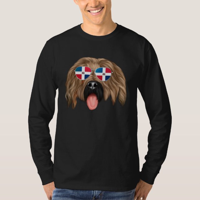 Dominican Republic Flag Briard Dog Pocket T Shirt (Framsida)