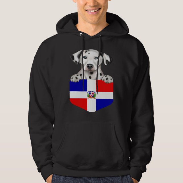 Dominican Republic Flag Dalmatian Dog In Pocket Hoodie (Framsida)