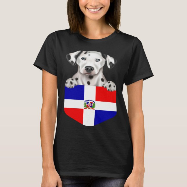 Dominican Republic Flag Dalmatian Dog In Pocket T Shirt (Framsida)