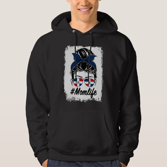 Dominican Republic Flag Dominican Mom Messy Bun Mo Hoodie (Framsida)