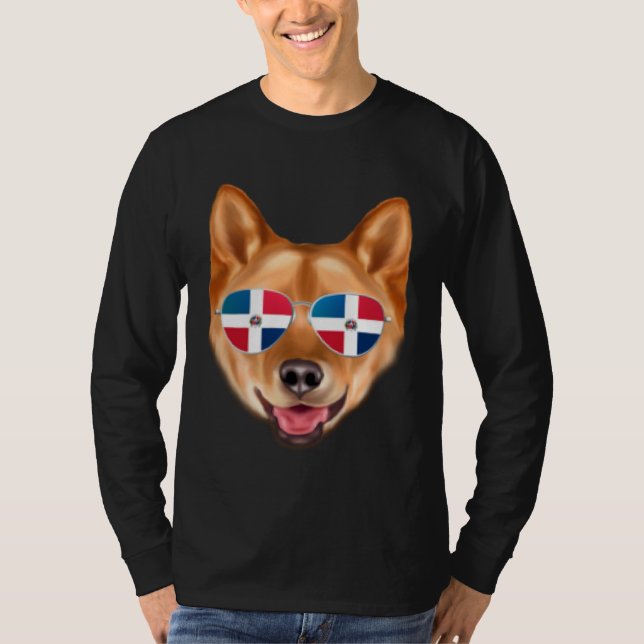 Dominican Republic Flag Finnish Spitz Dog Pocket T Shirt (Framsida)