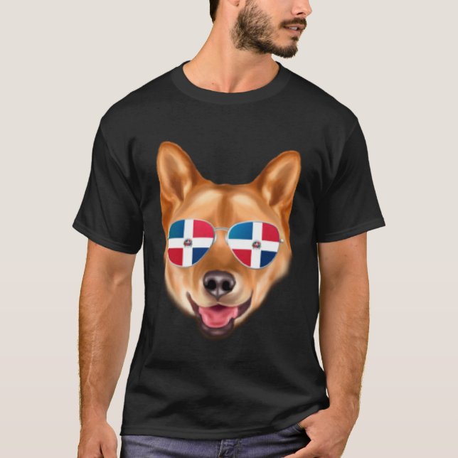 Dominican Republic Flag Finnish Spitz Dog Pocket T Shirt (Framsida)