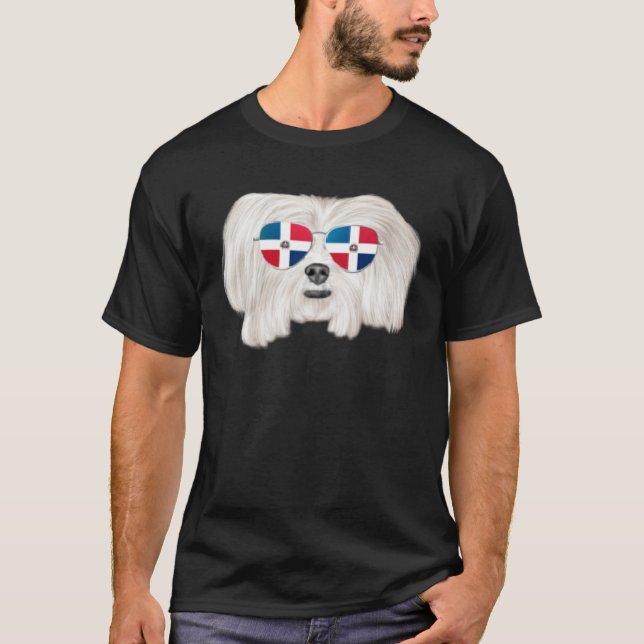 Dominican Republic Flag Maltese Dog Pocket T Shirt (Framsida)
