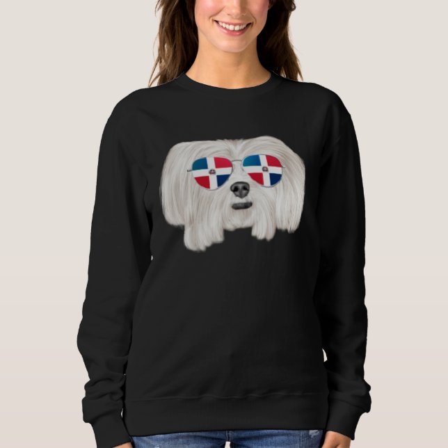 Dominican Republic Flag Maltese Dog Pocket T Shirt (Framsida)