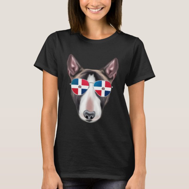 Dominican Republic Flag Miniature Bull Terrier Dog T Shirt (Framsida)