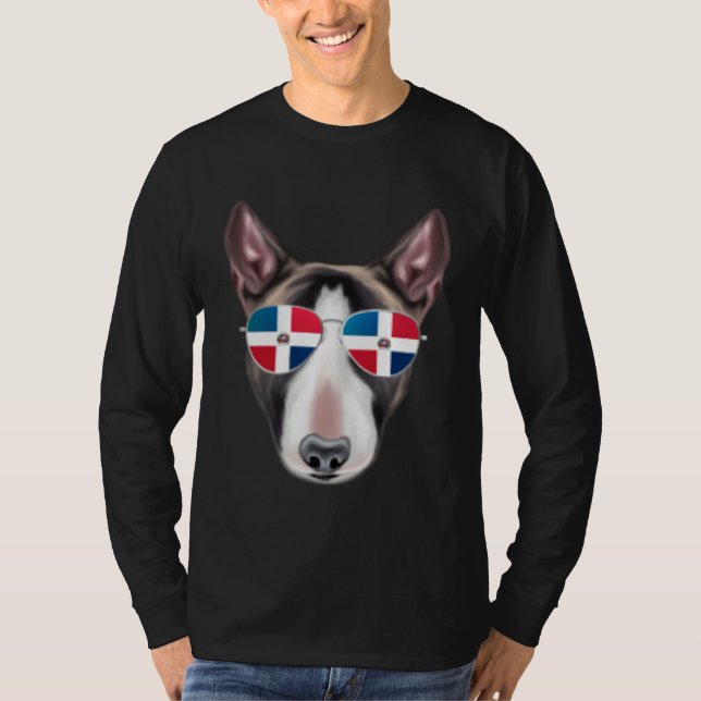 Dominican Republic Flag Miniature Bull Terrier Dog T Shirt (Framsida)