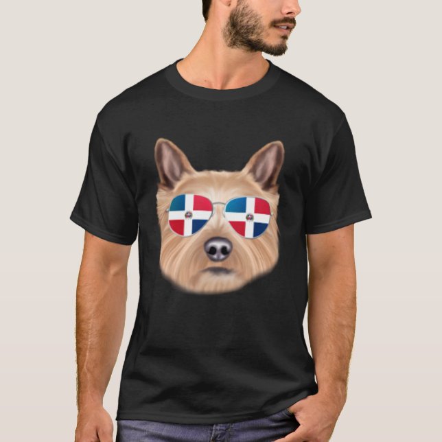 Dominican Republic Flag Norwich Terrier Dog Pocket T Shirt (Framsida)