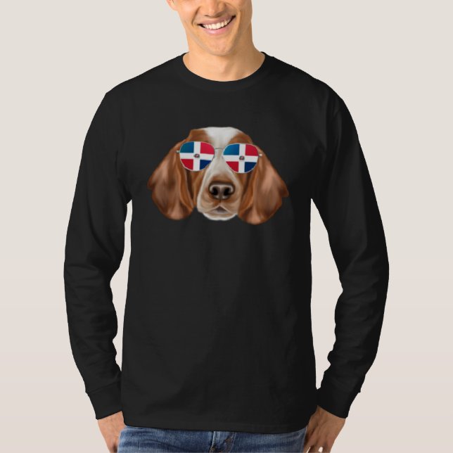 Dominican Republic Flag Welsh Springer Spaniel Dog T Shirt (Framsida)