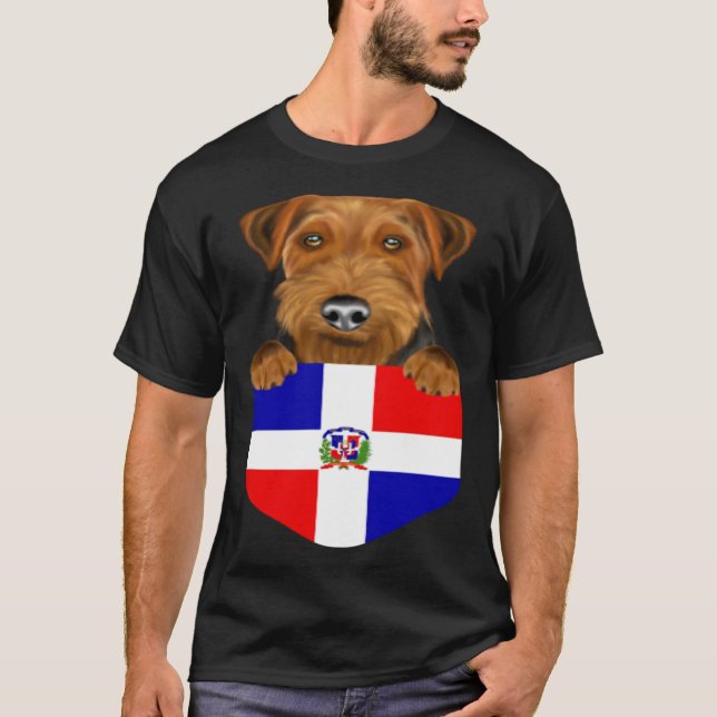 Dominican Republic Flag Welsh Terrier Dog In Pocke T Shirt (Framsida)