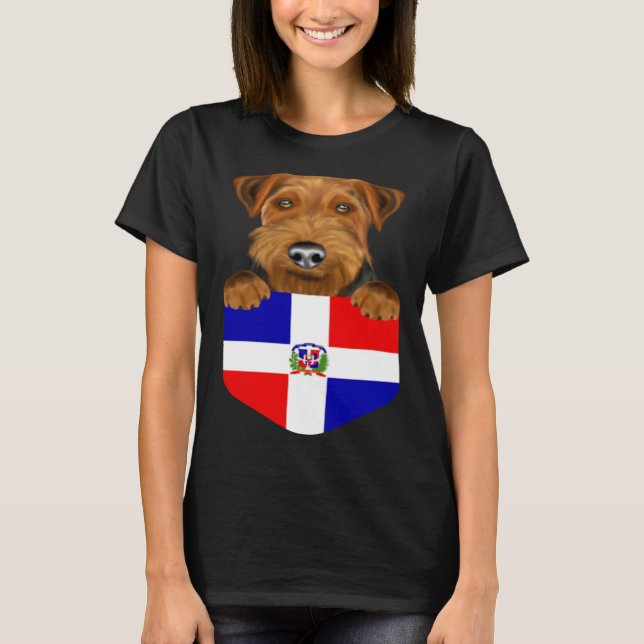 Dominican Republic Flag Welsh Terrier Dog In Pocke T Shirt (Framsida)