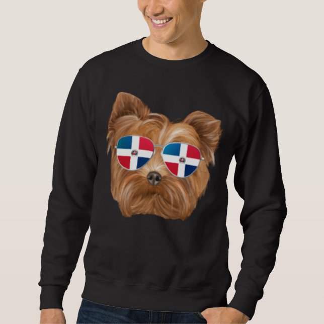 Dominican Republic Flag Yorkshire Terrier Dog Pock Lång Ärmad Tröja (Framsida)
