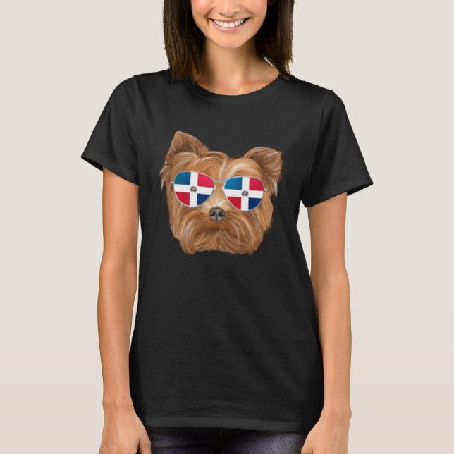 Dominican Republic Flag Yorkshire Terrier Dog Pock T Shirt (Framsida)