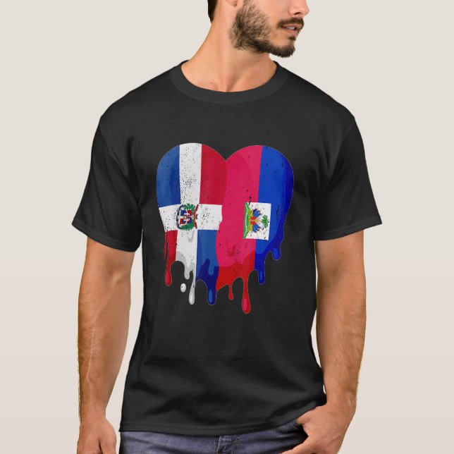 Dominican Republic Haiti Flag Heart Citizen Patrio T Shirt (Framsida)