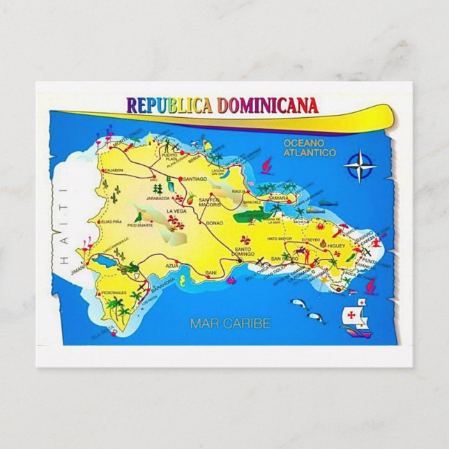 Dominican Republic Map Postcard Vykort (Framsida)