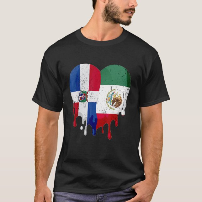 Dominican Republic Mexico Flag Heart Citizen Patri T Shirt (Framsida)