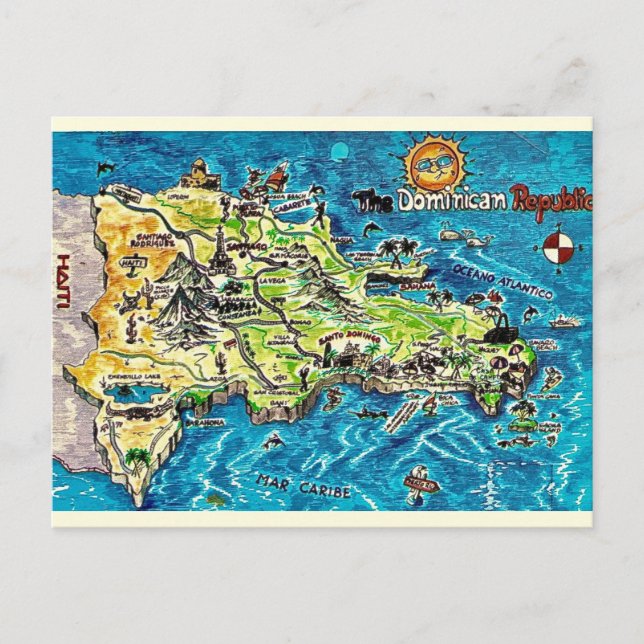 Dominican Republic Vintage Map Postcard Vykort (Framsida)