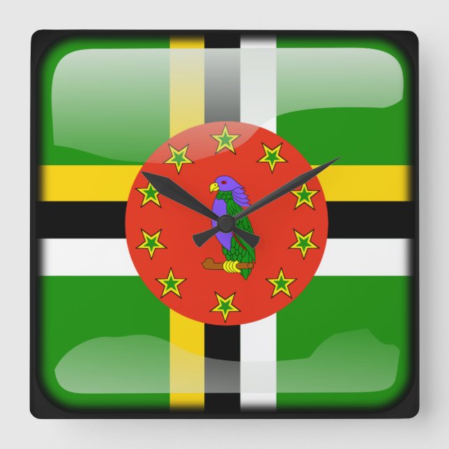 Dominicas flagga fyrkantig klocka (Framsida)