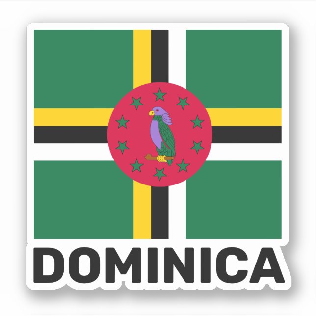Dominicas flagga klistermärken (Framsida)