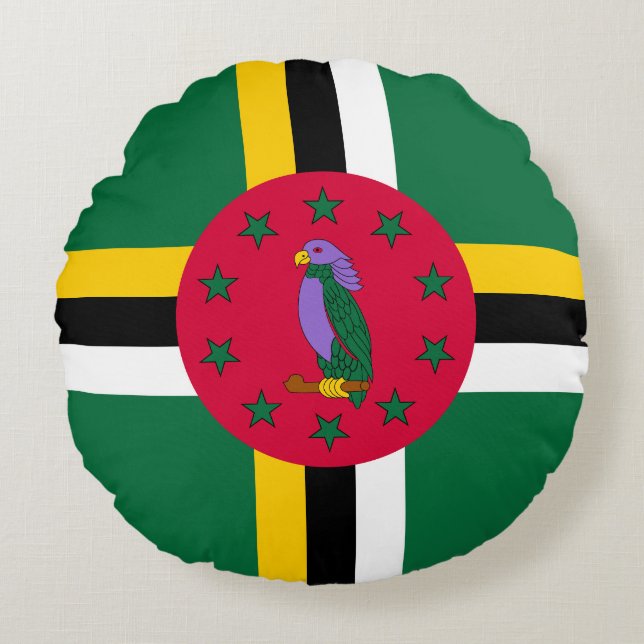 Dominicas flagga rund kudde (Framsidan)