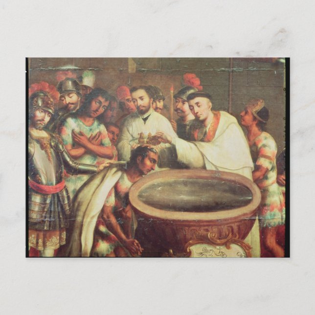 Dominikanernas första baptism av indierna vykort (Framsida)