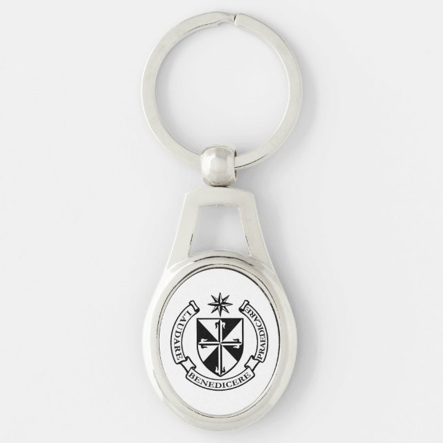 Dominikanska katolska nyckelkedjan ovalt silverfärgad nyckelring (Framsidan)