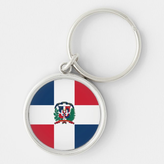 Dominikanska republiken Flagga Keychain Rund Silverfärgad Nyckelring (Framsidan)