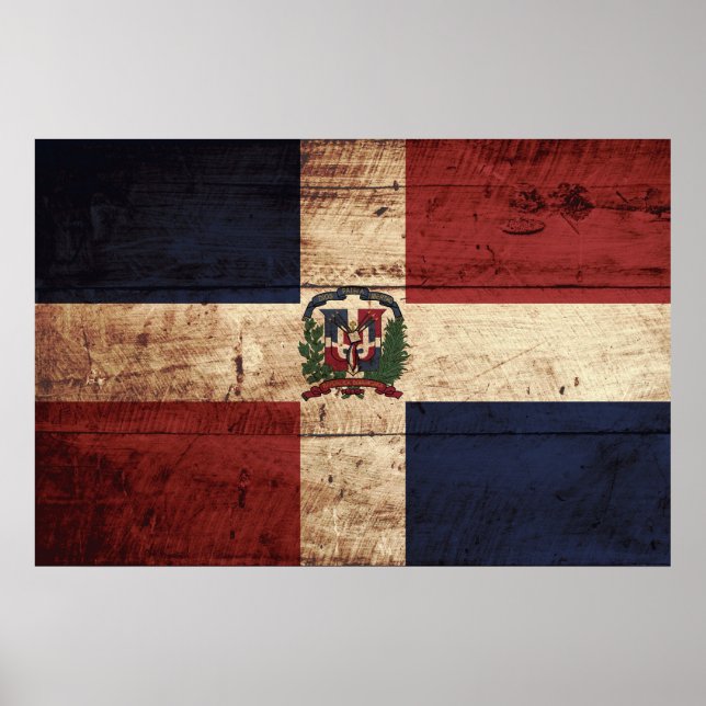 Dominikanska republiken Flagga på gammal trägrain Poster (Framsidan)