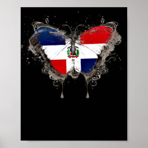 Dominikanska republiken Flagga Shirt Butterfly Gra Poster