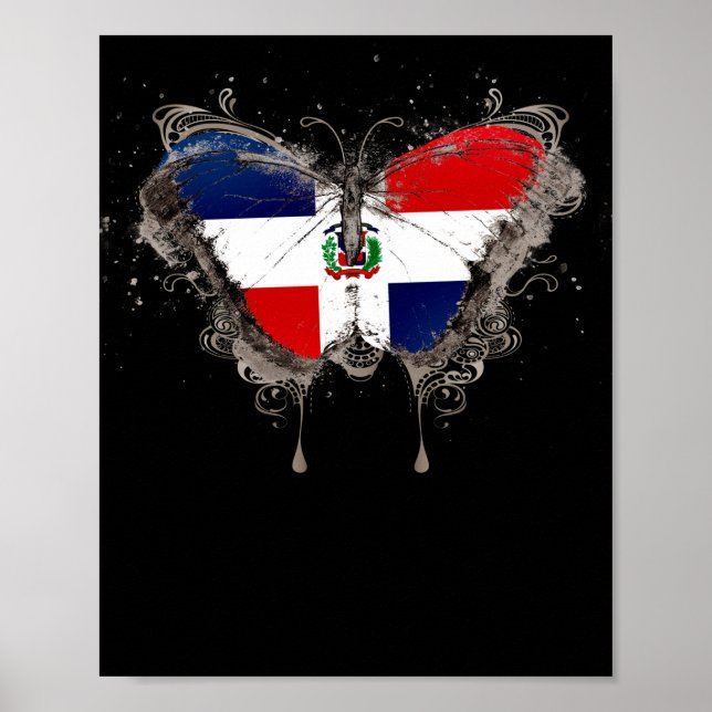 Dominikanska republiken Flagga Shirt Butterfly Gra Poster (Framsidan)