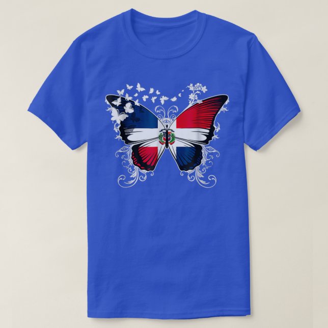 Dominikanska republiken Flagga Shirt Butterfly Gra T Shirt (Design framsida)