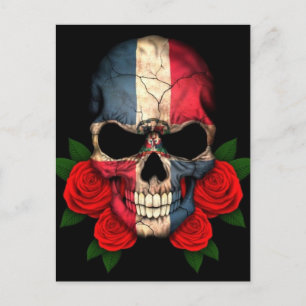 Dominikanska republiken Flagga Skull med Röd ros Vykort