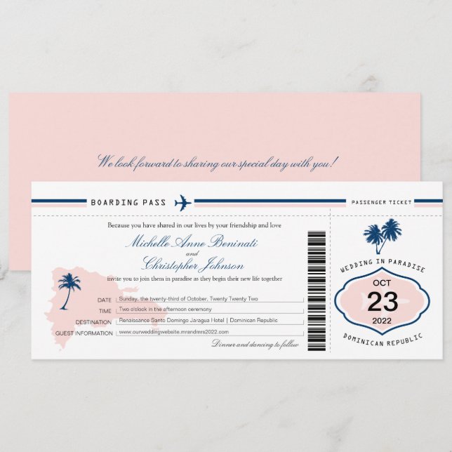 Dominikanska republiken Handflatan Träd Bröllop-bo Inbjudningar (Fram/baksida)