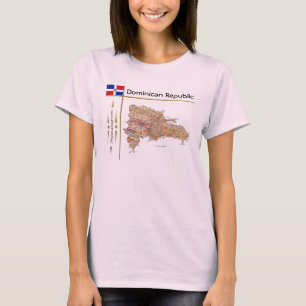 Dominikanska republiken Karta + Flagga + avdelning T-shirt