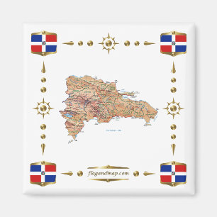 Dominikanska republiken Karta + Flaggor Magnet