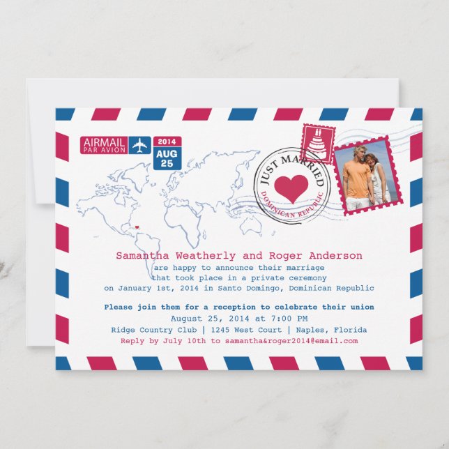 Dominikanska republiken Luft Mail Post bröllopsmot Inbjudningar (Framsida)