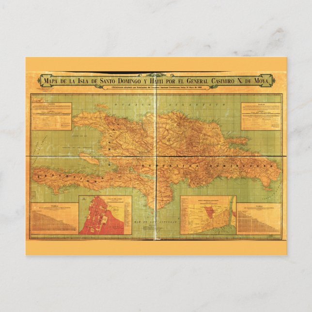 Dominikanska republiken och Haiti Karta (1906) Vykort (Framsida)