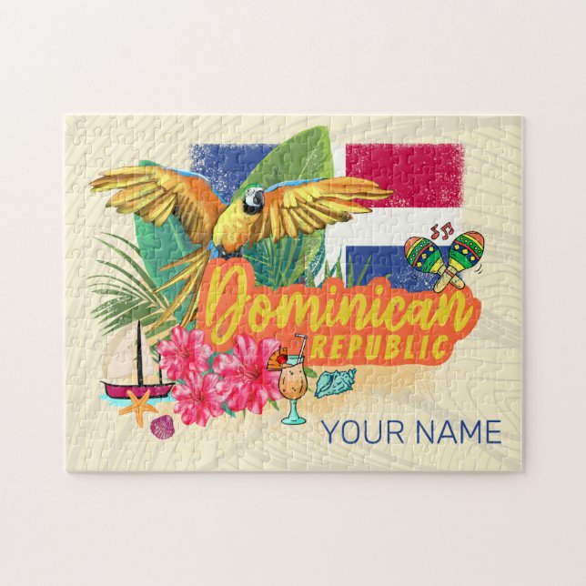Dominikanska republiken Retro Västindien Parrot Pussel (Horisontell)