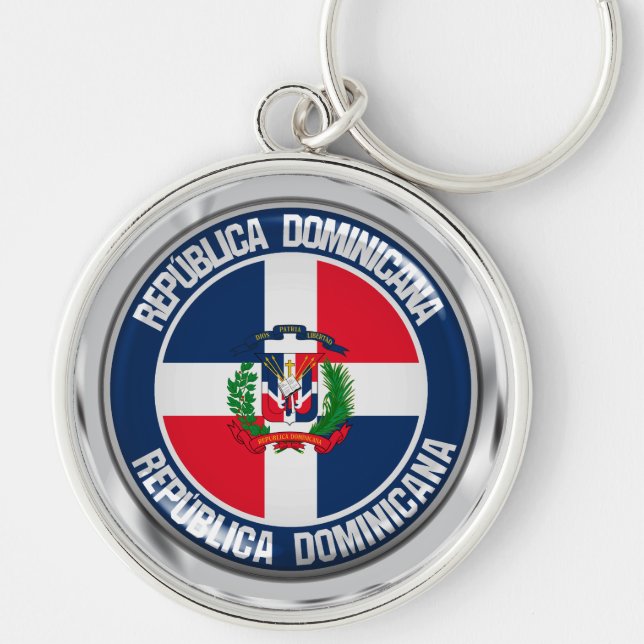 Dominikanska republiken Round Emblem Rund Silverfärgad Nyckelring (Framsidan)