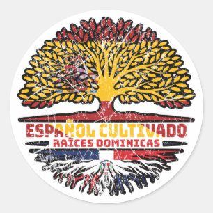 Dominikanska republiken Spanien, Träd Roots Flagga Runt Klistermärke
