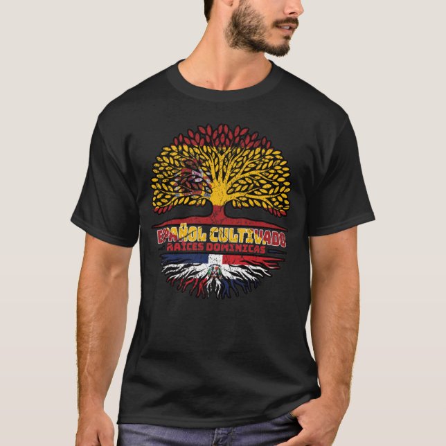 Dominikanska republiken Spanien, Träd Roots Flagga T Shirt (Framsida)
