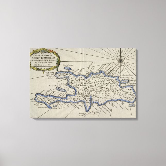 Dominikanska republiken vintage Karta (1750) Canvastryck (Framsida)