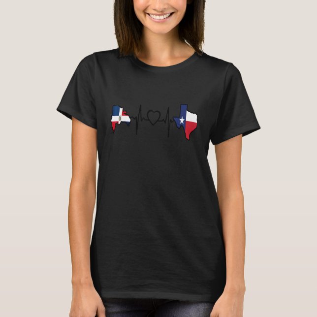 Dominikanska Texas Heartslag Dominican Flagga Heri T Shirt (Framsida)